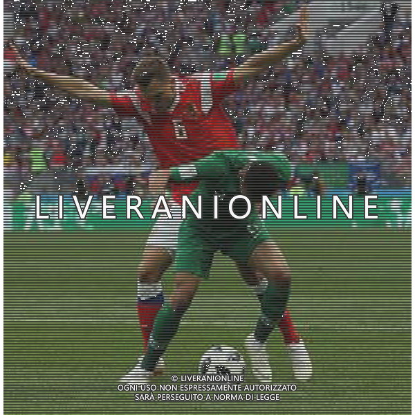 FIFA World Cup Russia 2018 Match No 01, 2018Đ06Đ14, Russia vs Saudi Arabia, Luzhniki Stadium (MLU) PILKA NOZNA MISTRZOSTWA SWIATA W PILCE NOZNEJ MUNDIAL ROSJA 2018 ROSJA - ARABIA SAUDYJSKA FOT. JOHN BOTOS PROJECT PLUS/NEWSPIX.PL --- Newspix.pl Denis CHERYSHEV (RUS) MOHAMMED ALSAHLAWI (KSA) AG ALDO LIVERANI SAS-ONLY ITALY