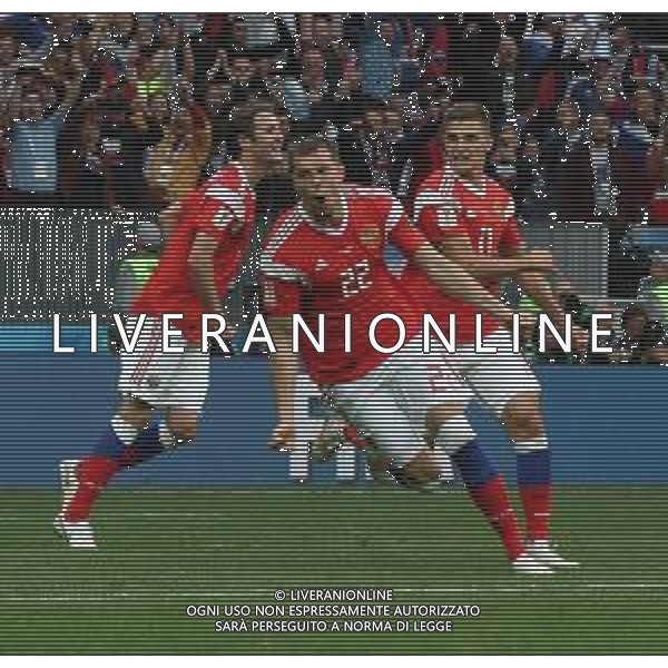 FIFA World Cup Russia 2018 Match No 01, 2018Đ06Đ14, Russia vs Saudi Arabia, Luzhniki Stadium (MLU) PILKA NOZNA MISTRZOSTWA SWIATA W PILCE NOZNEJ MUNDIAL ROSJA 2018 ROSJA - ARABIA SAUDYJSKA FOT. JOHN BOTOS PROJECT PLUS/NEWSPIX.PL --- Newspix.pl Artem DZYUBA (RUS) Scores on 71 minutes Celebration AG ALDO LIVERANI SAS-ONLY ITALY