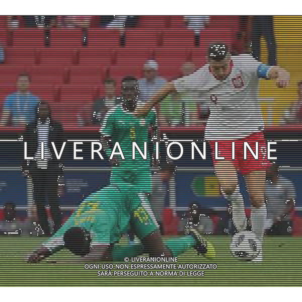 FIFA World Cup Russia 2018 Match No. 015, 2018-06-19 Poland vs Senegal Spartak Stadium PILKA NOZNA MISTRZOSTWA SWIATA W PILCE NOZNEJ MUNDIAL ROSJA 2018 POLSKA - SENEGAL FOT. JOHN BOTOS PROJECT PLUS/NEWSPIX.PL --- Newspix.pl Alfred NDIAYE (SEN) Robert LEWANDOWSKI (POL) AG ALDO LIVERANI SAS-ONLY ITALY