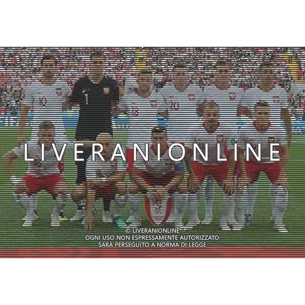 FIFA World Cup Russia 2018 Match No. 015, 2018-06-19 Poland vs Senegal Spartak Stadium PILKA NOZNA MISTRZOSTWA SWIATA W PILCE NOZNEJ MUNDIAL ROSJA 2018 POLSKA - SENEGAL - FORMAZIONE SQUADRA POLONIA FOT. JOHN BOTOS PROJECT PLUS/NEWSPIX.PL --- Newspix.pl Poland team group Back row L to R: Grzegorz Krychowiak, Wojciech Szczesny, Maciej Rybus, Lukasz Piszczek, Arkadiusz Milik, Thiago Cionek, Front row L to R: Jakub Blaszczykowski, Michal Pazdan, Robert Lewandowski, Kamil Grosicki, Piotr Zielinski AG ALDO LIVERANI SAS-ONLY ITALY