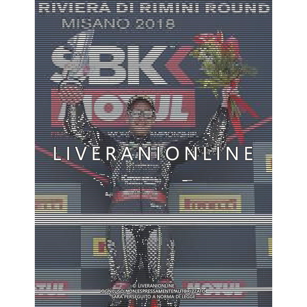 FIM World Superbike Championship Pirelli Riviera di Rimini Round Misano World Circuit Marco Simoncelli Gara 1 07/07/2018 nella foto: Jonathan Rea (Kawasaki ZX-10RR) ©Claudio Zamagni/Agenzia Aldo Liverani Jonathan Rea (Kawasaki ZX-10RR) during Race 1 FIM World Superbike Championship Pirelli Riviera di Rimini Round at Misano World Circuit Marco Simoncelli 07 July 2018 Photo Credit: Claudio Zamagni/Aldo Liverani Photo Agency