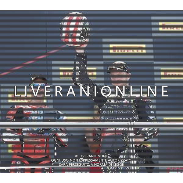 FIM World Superbike Championship Pirelli Riviera di Rimini Round Misano World Circuit Marco Simoncelli Gara 2 08/07/2018 nella foto: Jonathan Rea (Kawasaki ZX-10RR) ©Claudio Zamagni/Agenzia Aldo Liverani Jonathan Rea (Kawasaki ZX-10RR) after Race 2 FIM World Superbike Championship Pirelli Riviera di Rimini Round at Misano World Circuit Marco Simoncelli 08 July 2018 Photo Credit: Claudio Zamagni/Aldo Liverani Photo Agency