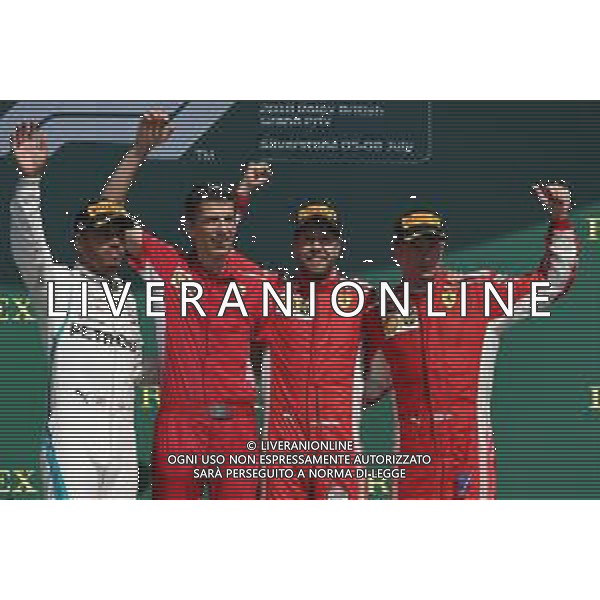1st place Sebastian Vettel (GER) Ferrari SF71H, 2nd place Lewis Hamilton (GBR) Mercedes AMG F1 W09 and 3rd place Kimi Raikkonen (FIN) Ferrari SF71H. 08.07.2018. Formula 1 World Championship, Rd 10, British Grand Prix, Silverstone, England, Race Day. / AGENZIA ALDO LIVERANI SAS - ITALY ONLY EDITORIAL USE ONLY - F1 Gp Inghilterra Gran Bretagna Gara 08-07-2018