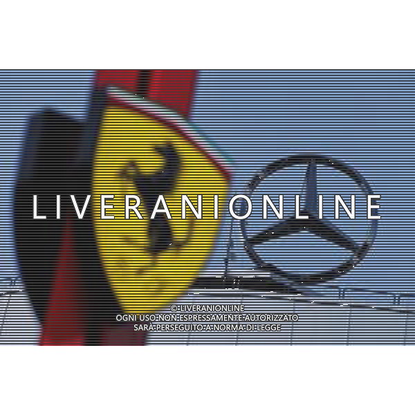Ferrari and Mercedes logos. 19.07.2018. Formula 1 World Championship, Rd 11, German Grand Prix, Hockenheim, Germany, Preparation Day. / AGENZIA ALDO LIVERANI SAS - ITALY ONLY EDITORIAL USE ONLY - - F1 GP GERMANIA Hockenheim, Preparation Day 19.07.2018.