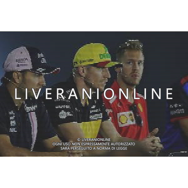 (L to R): Sergio Perez (MEX) Sahara Force India F1; Nico Hulkenberg (GER) Renault Sport F1 Team; and Sebastian Vettel (GER) Ferrari, in the FIA Press Conference. 19.07.2018. Formula 1 World Championship, Rd 11, German Grand Prix, Hockenheim, Germany, Preparation Day. / AGENZIA ALDO LIVERANI SAS - ITALY ONLY EDITORIAL USE ONLY - - F1 GP GERMANIA Hockenheim, Preparation Day 19.07.2018.