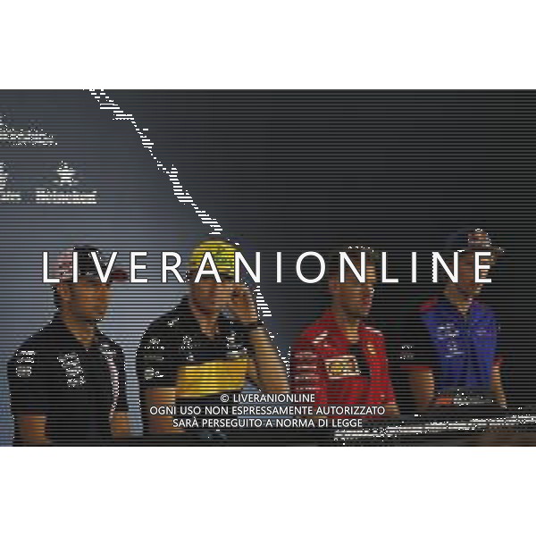 The FIA Press Conference (L to R): Sergio Perez (MEX) Sahara Force India F1; Nico Hulkenberg (GER) Renault Sport F1 Team; Sebastian Vettel (GER) Ferrari; Brendon Hartley (NZL) Scuderia Toro Rosso. 19.07.2018. Formula 1 World Championship, Rd 11, German Grand Prix, Hockenheim, Germany, Preparation Day. / AGENZIA ALDO LIVERANI SAS - ITALY ONLY EDITORIAL USE ONLY - - F1 GP GERMANIA Hockenheim, Preparation Day 19.07.2018.