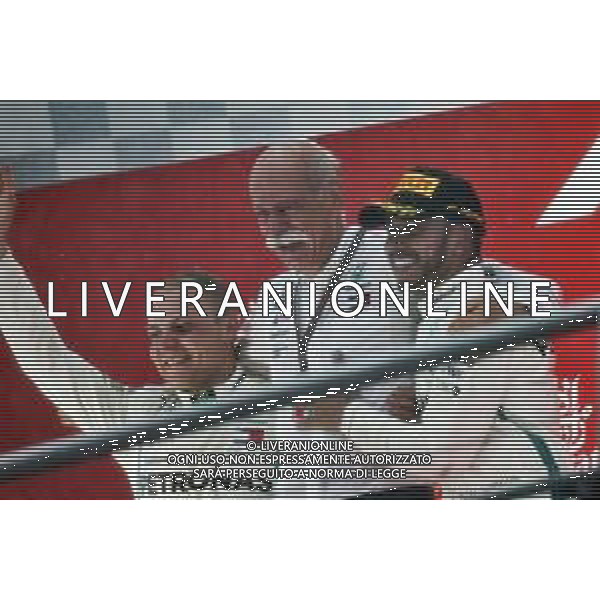 (L to R): Valtteri Bottas (FIN) Mercedes AMG F1 celebrates on the podium with Dr. Dieter Zetsche (GER) Daimler AG CEO and race winner Lewis Hamilton (GBR) Mercedes AMG F1. 22.07.2018. Formula 1 World Championship, Rd 11, German Grand Prix, Hockenheim, Germany, Race Day. / AGENZIA ALDO LIVERANI SAS - ITALY ONLY EDITORIAL USE ONLY - F1 Gp Germania Gara 22.07.2018