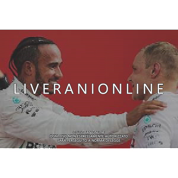 (L to R): Race winner Lewis Hamilton (GBR) Mercedes AMG F1 celebrates in parc ferme with second placed team mate Valtteri Bottas (FIN) Mercedes AMG F1. 22.07.2018. Formula 1 World Championship, Rd 11, German Grand Prix, Hockenheim, Germany, Race Day. / AGENZIA ALDO LIVERANI SAS - ITALY ONLY EDITORIAL USE ONLY - F1 Gp Germania Gara 22.07.2018
