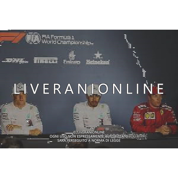 The post qualifying FIA Press Conference (L to R): Valtteri Bottas (FIN) Mercedes AMG F1, second; Lewis Hamilton (GBR) Mercedes AMG F1, pole position; Kimi Raikkonen (FIN) Ferrari, third. 28.07.2018. Formula 1 World Championship, Rd 12, Hungarian Grand Prix, Budapest, Hungary, Qualifying Day. only italy-ag aldo liverani sas