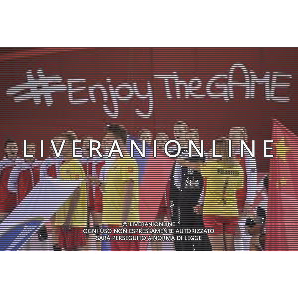 2018.08.09 Kielce Pilka reczna Mlodziezowe Mistrzostwa Swiata w Pilce Recznej Kobiet do lat 18 Chiny - Rosja N/z Hymny Rosja Foto Rafal Rusek / PressFocus/NEWSPIX.PL 2018.08.09 Kielce Handball IHF Youth U18 Womens World Championship 2018 China - Russia Hymny Rosja Credit: Rafal Rusek / PressFocus --- Newspix.pl AG ALDO LIVERANI SAS