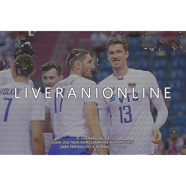 KRAKOW 24.08.2018 SIATKOWKA XVI MEMORIAL HUBERTA JERZEGO WAGNERA --- VOLLEYBALL XVI HUBERT JERZY WAGNER MEMORIAL TOURNAMENT FRANCJA - ROSJA FRANCE - RUSSIA N/Z DMITRY VOLKOV ALEXEY RODICHEV MAXIM MIKHAYLOV DMITRIY MUSERSKIY FOT ANNA KLEPACZKO / FOTOPYK / NEWSPIX.PL --- Newspix.pl AG ALDO LIVERANI SAS