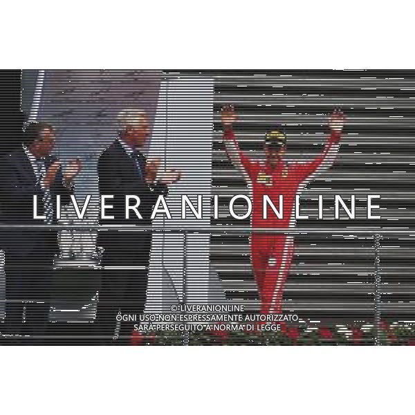 Race winner Sebastian Vettel (GER) Ferrari celebrates on the podium. 26.08.2018. Formula 1 World Championship, Rd 13, Belgian Grand Prix, Spa Francorchamps, Belgium, Race Day. / AGENZIA ALDO LIVERANI SAS - ITALY ONLY EDITORIAL USE ONLY - Gp Belgio, Spa Francorchamps, Gara 26.08.2018.