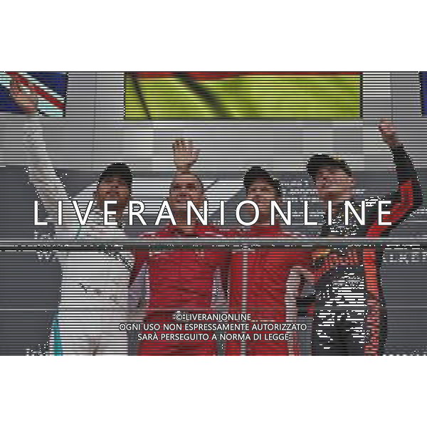 The podium (L to R): Lewis Hamilton (GBR) Mercedes AMG F1, second; Sebastian Vettel (GER) Ferrari, race winner; Max Verstappen (NLD) Red Bull Racing, third. 26.08.2018. Formula 1 World Championship, Rd 13, Belgian Grand Prix, Spa Francorchamps, Belgium, Race Day. / AGENZIA ALDO LIVERANI SAS - ITALY ONLY EDITORIAL USE ONLY - Gp Belgio, Spa Francorchamps, Gara 26.08.2018.