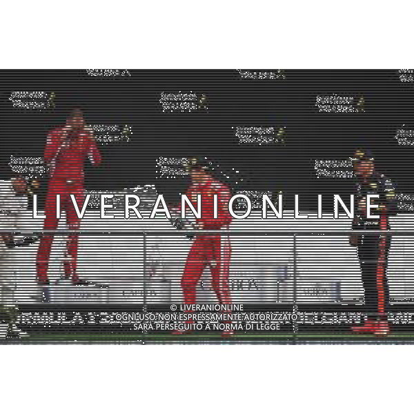 The podium (L to R): Lewis Hamilton (GBR) Mercedes AMG F1, second; Sebastian Vettel (GER) Ferrari, race winner; Max Verstappen (NLD) Red Bull Racing, third. 26.08.2018. Formula 1 World Championship, Rd 13, Belgian Grand Prix, Spa Francorchamps, Belgium, Race Day. / AGENZIA ALDO LIVERANI SAS - ITALY ONLY EDITORIAL USE ONLY - Gp Belgio, Spa Francorchamps, Gara 26.08.2018.