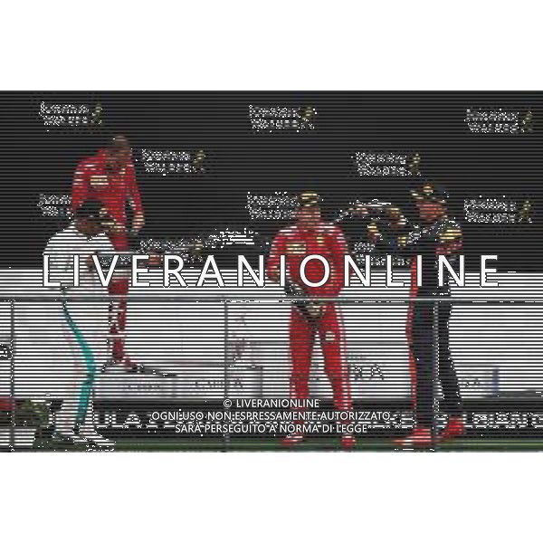 The podium (L to R): Lewis Hamilton (GBR) Mercedes AMG F1, second; Sebastian Vettel (GER) Ferrari, race winner; Max Verstappen (NLD) Red Bull Racing, third. 26.08.2018. Formula 1 World Championship, Rd 13, Belgian Grand Prix, Spa Francorchamps, Belgium, Race Day. / AGENZIA ALDO LIVERANI SAS - ITALY ONLY EDITORIAL USE ONLY - Gp Belgio, Spa Francorchamps, Gara 26.08.2018.