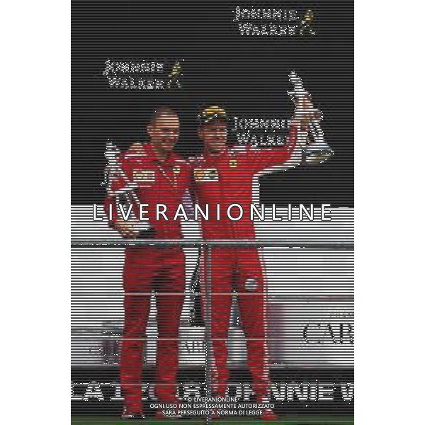 Race winner Sebastian Vettel (GER) Ferrari celebrates on the podium. 26.08.2018. Formula 1 World Championship, Rd 13, Belgian Grand Prix, Spa Francorchamps, Belgium, Race Day. / AGENZIA ALDO LIVERANI SAS - ITALY ONLY EDITORIAL USE ONLY - Gp Belgio, Spa Francorchamps, Gara 26.08.2018.
