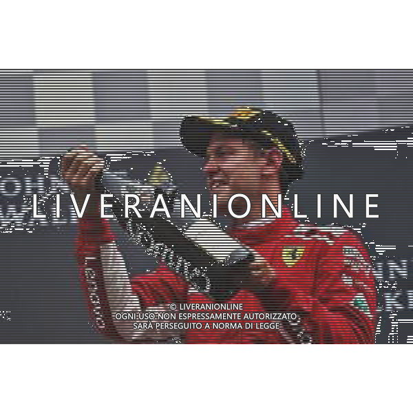Race winner Sebastian Vettel (GER) Ferrari celebrates on the podium. 26.08.2018. Formula 1 World Championship, Rd 13, Belgian Grand Prix, Spa Francorchamps, Belgium, Race Day. AG ALDO LIVERANI SAS ONLY ITALY