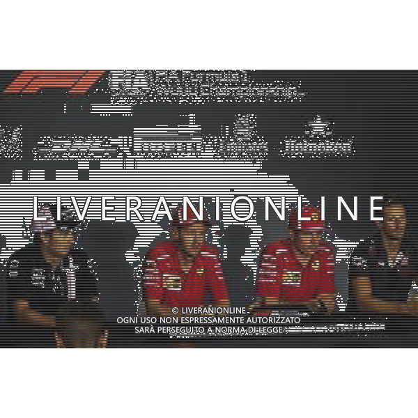 The FIA Press Conference (L to R): Sergio Perez (MEX) Racing Point Force India F1 Team; Sebastian Vettel (GER) Ferrari; Kimi Raikkonen (FIN) Ferrari; Romain Grosjean (FRA) Haas F1 Team. 30.08.2018. Formula 1 World Championship, Rd 14, Italian Grand Prix, Monza, Italy, Preparation Day. / AGENZIA ALDO LIVERANI SAS - ITALY ONLY EDITORIAL USE ONLY - Gp Monza Italia - Preparation Day 30.08.2018