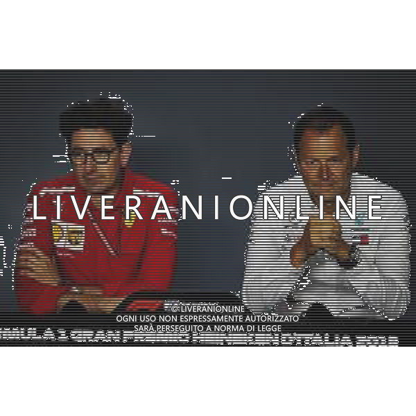 (L to R): Mattia Binotto (ITA) Ferrari Chief Technical Officer and Aldo Costa (ITA) Mercedes AMG F1 Engineering Director in the FIA Press Conference. 31.08.2018. Formula 1 World Championship, Rd 14, Italian Grand Prix, Monza, Italy, Practice Day. AG ALDO LIVERANI SAS ONLY ITALY