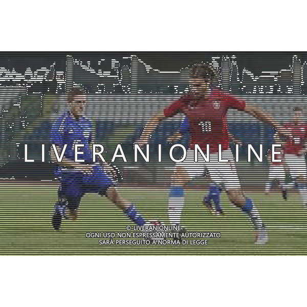 San Marino - Repubblica Ceca 05/09/2018 qualificazioni del gruppo 1 al campionato Europeo Under 21 Italia 2019 nella foto: Matej Pulkrab (Czech Republic) Marcello Mularoni (San Marino) Claudio Zamagni/Agenzia Aldo Liverani Matej Pulkrab (Czech Republic) Marcello Mularoni (San Marino) during Qualifying European Under 21 Championship Italy 2019 international soccer match group one between San Marino u21 and Czech Republic u21 at San Marino Olympic Stadium on September 5 2018 photo credit by Claudio Zamagni/Aldo Liverani Photo Agency