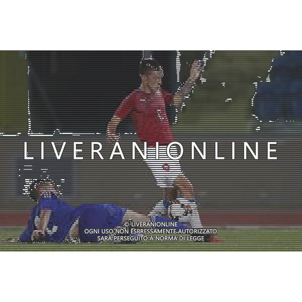 San Marino - Repubblica Ceca 05/09/2018 qualificazioni del gruppo 1 al campionato Europeo Under 21 Italia 2019 nella foto: Antonin Vanicek (Czech Republic) Alessandro D’addario (San Marino) Claudio Zamagni/Agenzia Aldo Liverani Antonin Vanicek (Czech Republic) Alessandro D’addario (San Marino) during Qualifying European Under 21 Championship Italy 2019 international soccer match group one between San Marino u21 and Czech Republic u21 at San Marino Olympic Stadium on September 5 2018 photo credit by Claudio Zamagni/Aldo Liverani Photo Agency