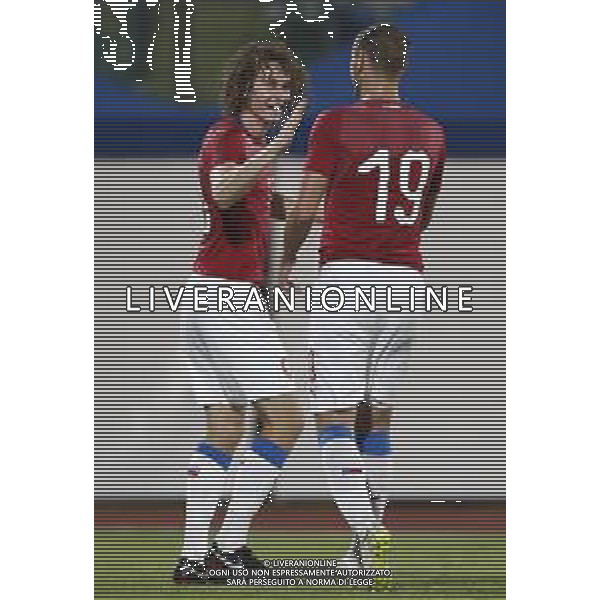 San Marino - Repubblica Ceca 05/09/2018 qualificazioni del gruppo 1 al campionato Europeo Under 21 Italia 2019 nella foto: Esultanza Alex Kral (Czech Republic) David Lischka (Czech Republic) Claudio Zamagni/Agenzia Aldo Liverani Alex Kral (Czech Republic) David Lischka (Czech Republic) Celebrates a goal during Qualifying European Under 21 Championship Italy 2019 international soccer match group one between San Marino u21 and Czech Republic u21 at San Marino Olympic Stadium on September 5 2018 photo credit by Claudio Zamagni/Aldo Liverani Photo Agency