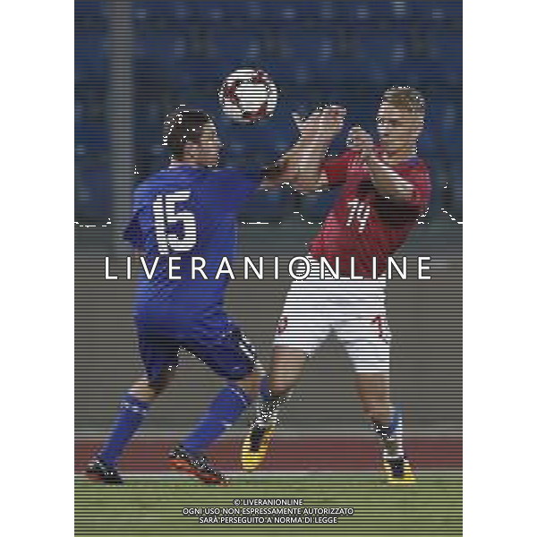 San Marino - Repubblica Ceca 05/09/2018 qualificazioni del gruppo 1 al campionato Europeo Under 21 Italia 2019 nella foto: Jan Matou?ek (Czech Republic) Marcello Mularoni (San Marino) Claudio Zamagni/Agenzia Aldo Liverani an Matou?ek (Czech Republic) Marcello Mularoni (San Marino) during Qualifying European Under 21 Championship Italy 2019 international soccer match group one between San Marino u21 and Czech Republic u21 at San Marino Olympic Stadium on September 5 2018 photo credit by Claudio Zamagni/Aldo Liverani Photo Agency