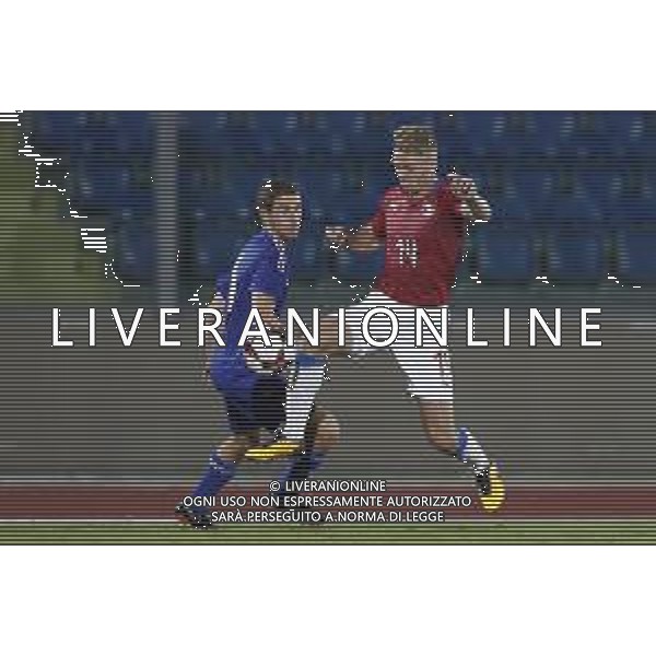 San Marino - Repubblica Ceca 05/09/2018 qualificazioni del gruppo 1 al campionato Europeo Under 21 Italia 2019 nella foto: Jan Matou?ek (Czech Republic) Marcello Mularoni (San Marino) Claudio Zamagni/Agenzia Aldo Liverani Jan Matou?ek (Czech Republic) Marcello Mularoni (San Marino) during Qualifying European Under 21 Championship Italy 2019 international soccer match group one between San Marino u21 and Czech Republic u21 at San Marino Olympic Stadium on September 5 2018 photo credit by Claudio Zamagni/Aldo Liverani Photo Agency