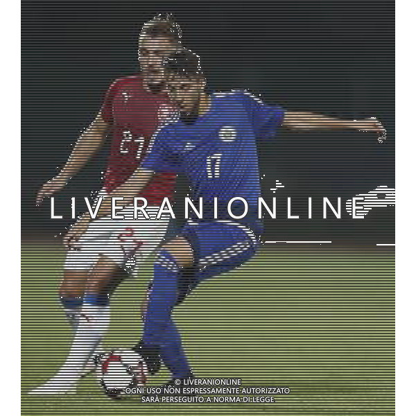 San Marino - Repubblica Ceca 05/09/2018 qualificazioni del gruppo 1 al campionato Europeo Under 21 Italia 2019 nella foto: Tomas Ladra (Czech Republic) Samuel Pancotti (San Marino) Claudio Zamagni/Agenzia Aldo Liverani Tomas Ladra (Czech Republic) Samuel Pancotti (San Marino) during Qualifying European Under 21 Championship Italy 2019 international soccer match group one between San Marino u21 and Czech Republic u21 at San Marino Olympic Stadium on September 5 2018 photo credit by Claudio Zamagni/Aldo Liverani Photo Agency