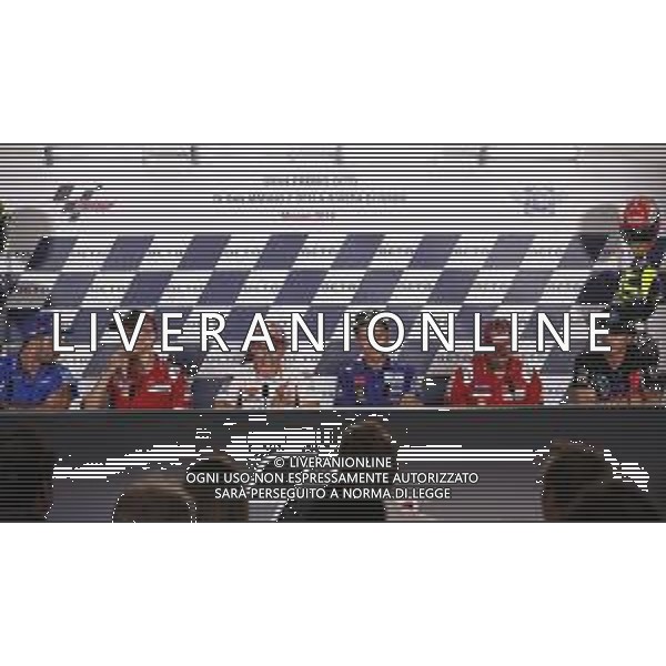 Misano - Motomondiale Gran Premio OCTO di San Marino e della Riviera di Rimini 06/09/2018 nella foto: Andrea Iannone (TEAM SUZUKI ECSTAR) Jorge Lorenzo (DUCATI TEAM) Marc Marquez (REPSOL HONDA TEAM) Valentino Rossi (MOVISTAR YAMAHA MotoGP) Andrea Dovizioso (DUCATI TEAM) Francesco Bagnaia durante la conferenza stampa prima dell\'evento ©Claudio Zamagni/Agenzia Aldo Liverani Andrea Iannone (TEAM SUZUKI ECSTAR) Jorge Lorenzo (DUCATI TEAM) Jorge Lorenzo (DUCATI TEAM) Valentino Rossi (MOVISTAR YAMAHA MotoGP)Andrea Dovizioso (DUCATI TEAM) Francesco Bagnaia during pre event press conference MotoGP OCTO of San Marino on September 06 2018 at Misano World Circuit Marco Simoncelli Misano Adriatico Italy photo credit by Claudio Zamagni/Aldo Liverani Photo Agency / AGENZIA ALDO LIVERANI SAS