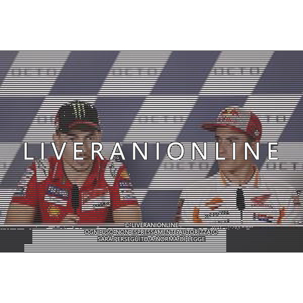 Misano - Motomondiale Gran Premio OCTO di San Marino e della Riviera di Rimini 06/09/2018 nella foto: Jorge Lorenzo (DUCATI TEAM) Marc Marquez (REPSOL HONDA TEAM)durante la conferenza stampa prima dell\'evento ©Claudio Zamagni/Agenzia Aldo Liverani Jorge Lorenzo (DUCATI TEAM) Marc Marquez (REPSOL HONDA TEAM)during pre event press conference MotoGP OCTO of San Marino on September 06 2018 at Misano World Circuit Marco Simoncelli Misano Adriatico Italy photo credit by Claudio Zamagni/Aldo Liverani Photo Agency / AGENZIA ALDO LIVERANI SAS