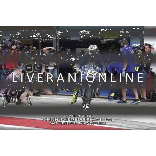 Misano - Motomondiale Gran Premio OCTO di San Marino e della Riviera di Rimini 07/09/2018 nella foto: Valentino Rossi (MOVISTAR YAMAHA MotoGP) esce dai box durante le prove libere ©Claudio Zamagni/Agenzia Aldo Liverani Valentino Rossi (MOVISTAR YAMAHA MotoGP) during free practice MotoGP OCTO of San Marino on September 07 2018 at Misano World Circuit Marco Simoncelli Misano Adriatico Italy photo credit by Claudio Zamagni/Aldo Liverani Photo Agency