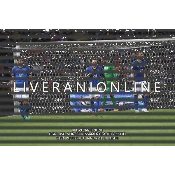 UEFA Nations League A Group 3 Bologna - 07.09.2018 Italia-Polonia Nella Foto: delusione di zappacosta, federico bernardeschi, leonardo bonucci e gianluigi donnarumma dopo il gol di Piotr Zielinski ©Optimafoto/Agenzia Aldo Liverani S.a.s.