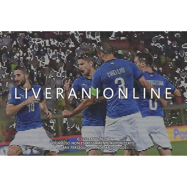 UEFA Nations League A Group 3 Bologna - 07.09.2018 Italia-Polonia Nella Foto: esultanza dopo il gol su rigore di Jorginho, con giorgio chiellini, giacomo bonaventura e roberto gagliardini ©Optimafoto/Agenzia Aldo Liverani S.a.s.