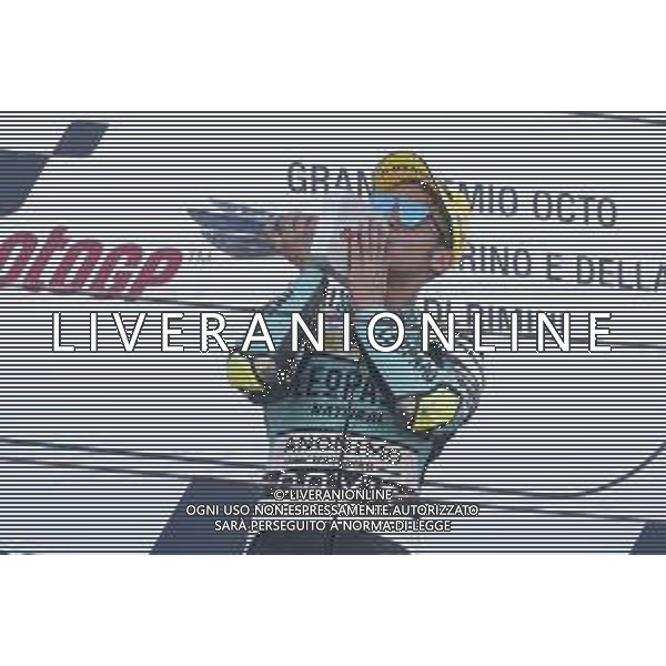 Misano - Motomondiale Gran Premio OCTO di San Marino e della Riviera di Rimini 09/09/2018 nella foto: esultanza LORENZO DALLA PORTA (LEOPARD RACING) - PODIO MOTO3 ©Claudio Zamagni/Agenzia Aldo Liverani LORENZO DALLA PORTA (LEOPARD RACING) celebrates the victory during MotoGP OCTO of San Marino on September 09 2018 at Misano World Circuit Marco Simoncelli Misano Adriatico Italy photo credit by Claudio Zamagni/Aldo Liverani Photo Agency / AGENZIA ALDO LIVERANI SAS