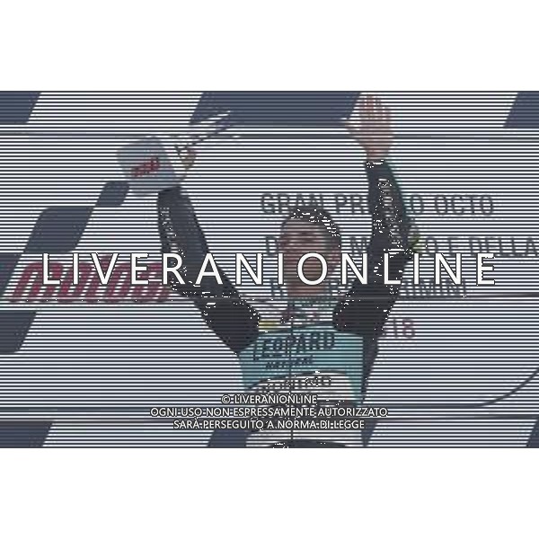 Misano - Motomondiale Gran Premio OCTO di San Marino e della Riviera di Rimini 09/09/2018 nella foto: esultanza LORENZO DALLA PORTA (LEOPARD RACING) ©Claudio Zamagni/Agenzia Aldo Liverani LORENZO DALLA PORTA (LEOPARD RACING) celebrates the victory during MotoGP OCTO of San Marino on September 09 2018 at Misano World Circuit Marco Simoncelli Misano Adriatico Italy photo credit by Claudio Zamagni/Aldo Liverani Photo Agency / AGENZIA ALDO LIVERANI SAS - Podio Moto3