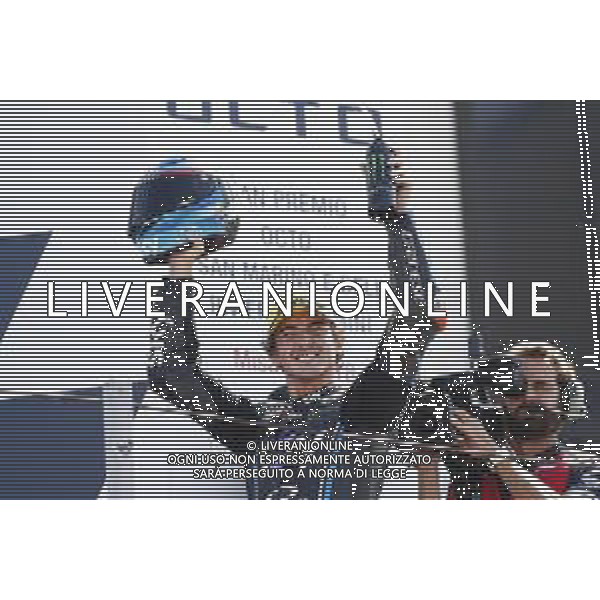 Misano - Motomondiale Gran Premio OCTO di San Marino e della Riviera di Rimini 09/09/2018 nella foto: esultanza Francesco Bagnaia ©Claudio Zamagni/Agenzia Aldo Liverani Francesco Bagnaia celebrates the victory during MotoGP OCTO of San Marino on September 09 2018 at Misano World Circuit Marco Simoncelli Misano Adriatico Italy photo credit by Claudio Zamagni/Aldo Liverani Photo Agency / AGENZIA ALDO LIVERANI SAS - Podio Moto2