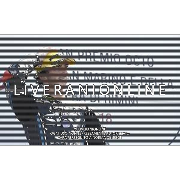 Misano - Motomondiale Gran Premio OCTO di San Marino e della Riviera di Rimini 09/09/2018 nella foto: esultanza Francesco Bagnaia ©Claudio Zamagni/Agenzia Aldo Liverani Francesco Bagnaia celebrates the victory during MotoGP OCTO of San Marino on September 09 2018 at Misano World Circuit Marco Simoncelli Misano Adriatico Italy photo credit by Claudio Zamagni/Aldo Liverani Photo Agency / AGENZIA ALDO LIVERANI SAS - Podio Moto2