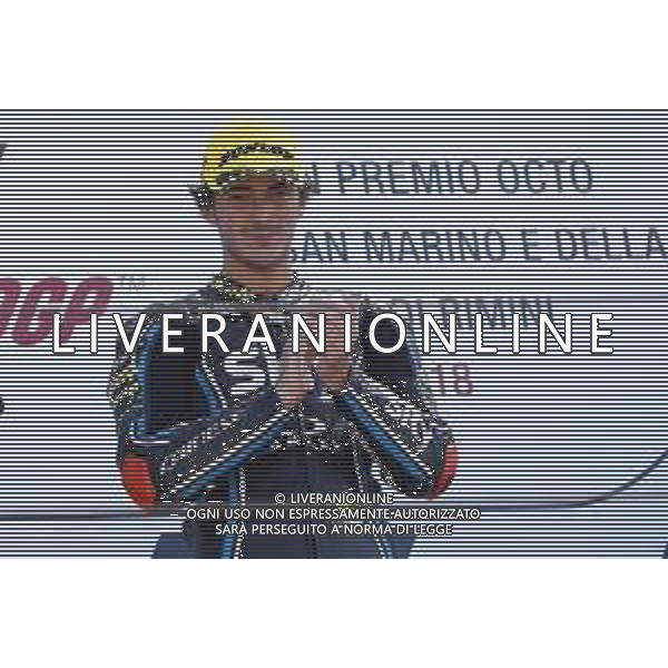 Misano - Motomondiale Gran Premio OCTO di San Marino e della Riviera di Rimini 09/09/2018 nella foto: esultanza Francesco Bagnaia ©Claudio Zamagni/Agenzia Aldo Liverani Francesco Bagnaia celebrates the victory during MotoGP OCTO of San Marino on September 09 2018 at Misano World Circuit Marco Simoncelli Misano Adriatico Italy photo credit by Claudio Zamagni/Aldo Liverani Photo Agency / AGENZIA ALDO LIVERANI SAS - Podio Moto2