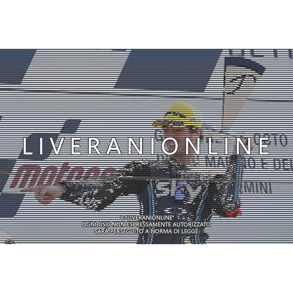 Misano - Motomondiale Gran Premio OCTO di San Marino e della Riviera di Rimini 09/09/2018 nella foto: esultanza Francesco Bagnaia ©Claudio Zamagni/Agenzia Aldo Liverani Francesco Bagnaia celebrates the victory during MotoGP OCTO of San Marino on September 09 2018 at Misano World Circuit Marco Simoncelli Misano Adriatico Italy photo credit by Claudio Zamagni/Aldo Liverani Photo Agency / AGENZIA ALDO LIVERANI SAS - Podio Moto2
