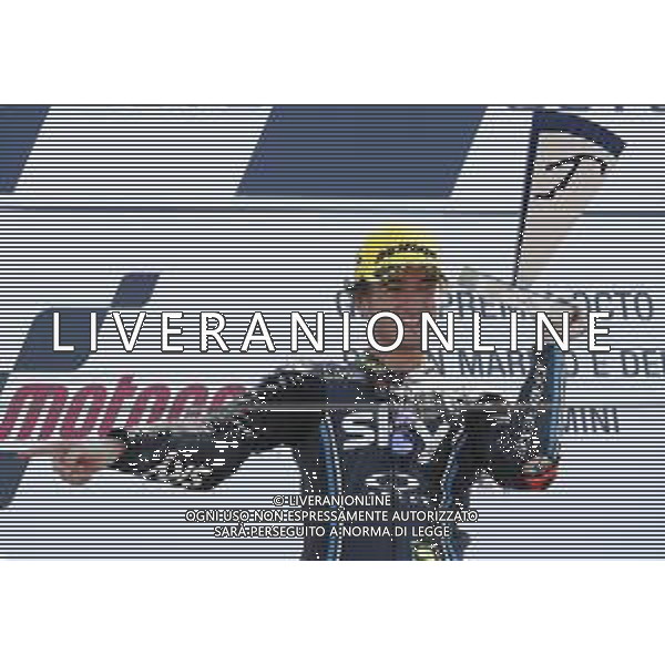 Misano - Motomondiale Gran Premio OCTO di San Marino e della Riviera di Rimini 09/09/2018 nella foto: esultanza Francesco Bagnaia ©Claudio Zamagni/Agenzia Aldo Liverani Francesco Bagnaia celebrates the victory during MotoGP OCTO of San Marino on September 09 2018 at Misano World Circuit Marco Simoncelli Misano Adriatico Italy photo credit by Claudio Zamagni/Aldo Liverani Photo Agency / AGENZIA ALDO LIVERANI SAS - Podio Moto2