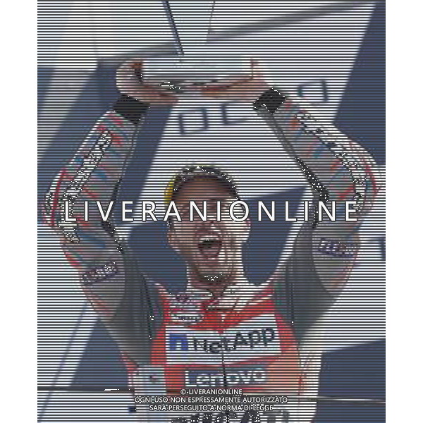Misano - Motomondiale Gran Premio OCTO di San Marino e della Riviera di Rimini 09/09/2018 nella foto: esultanza Andrea Dovizioso (DUCATI TEAM sul podio - MotoGp ©Claudio Zamagni/Agenzia Aldo Liverani Andrea Dovizioso (DUCATI TEAM) celebrates the victory after race MotoGP OCTO of San Marino on September 09 2018 at Misano World Circuit Marco Simoncelli Misano Adriatico Italy photo credit by Claudio Zamagni/Aldo Liverani Photo Agency / AGENZIA ALDO LIVERANI SAS - Podio MotoGp