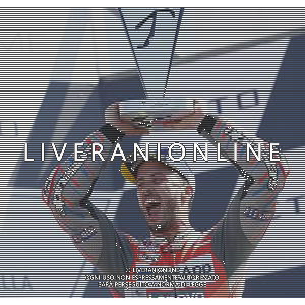 Misano - Motomondiale Gran Premio OCTO di San Marino e della Riviera di Rimini 09/09/2018 nella foto: esultanza Andrea Dovizioso (DUCATI TEAM) sul podio - MotoGp ©Claudio Zamagni/Agenzia Aldo Liverani Andrea Dovizioso (DUCATI TEAM) celebrates the victory after race MotoGP OCTO of San Marino on September 09 2018 at Misano World Circuit Marco Simoncelli Misano Adriatico Italy photo credit by Claudio Zamagni/Aldo Liverani Photo Agency / AGENZIA ALDO LIVERANI SAS - Podio MotoGp