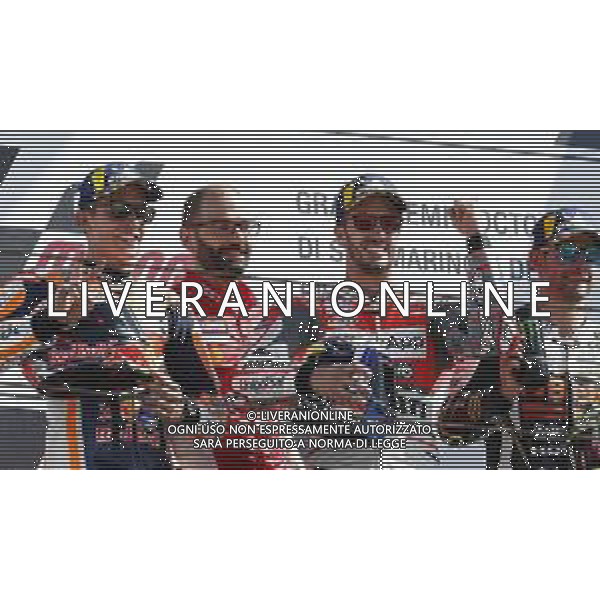 Misano - Motomondiale Gran Premio OCTO di San Marino e della Riviera di Rimini 09/09/2018 nella foto: esultanza Andrea Dovizioso (DUCATI TEAM) Marc Marquez (REPSOL HONDA TEAM) Cal Crutchlow (LCR HONDA CASTROL ) Podio MotoGp ©Claudio Zamagni/Agenzia Aldo Liverani Andrea Dovizioso (DUCATI TEAM) Marc Marquez (REPSOL HONDA TEAM) Cal Crutchlow (LCR HONDA CASTROL*) celebrates the victory after race during MotoGP OCTO of San Marino on September 09 2018 at Misano World Circuit Marco Simoncelli Misano Adriatico Italy photo credit by Claudio Zamagni/Aldo Liverani Photo Agency / AGENZIA ALDO LIVERANI SAS - Podio MotoGp