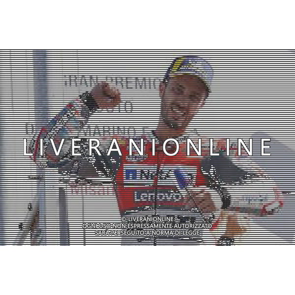 Misano - Motomondiale Gran Premio OCTO di San Marino e della Riviera di Rimini 09/09/2018 nella foto: Andrea Dovizioso (DUCATI TEAM) Podio MotoGp ©Claudio Zamagni/Agenzia Aldo Liverani Andrea Dovizioso (DUCATI TEAM) celebrates the victory after race MotoGP OCTO of San Marino on September 09 2018 at Misano World Circuit Marco Simoncelli Misano Adriatico Italy photo credit by Claudio Zamagni/Aldo Liverani Photo Agency / AGENZIA ALDO LIVERANI SAS - Podio MotoGp