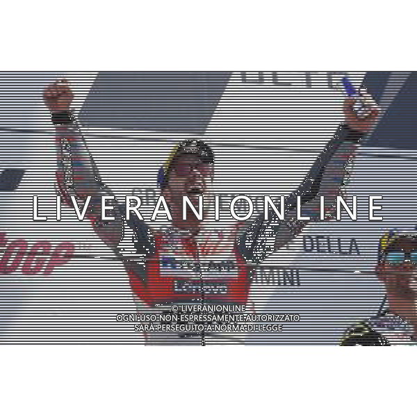 Misano - Motomondiale Gran Premio OCTO di San Marino e della Riviera di Rimini 09/09/2018 nella foto: esultanza Andrea Dovizioso sul podio MotoGp ©Claudio Zamagni/Agenzia Aldo Liverani Andrea Dovizioso (DUCATI TEAM) celebrates the victory after race during the race MotoGP OCTO of San Marino on September 09 2018 at Misano World Circuit Marco Simoncelli Misano Adriatico Italy photo credit by Claudio Zamagni/Aldo Liverani Photo Agency / AGENZIA ALDO LIVERANI SAS - Podio MotoGp