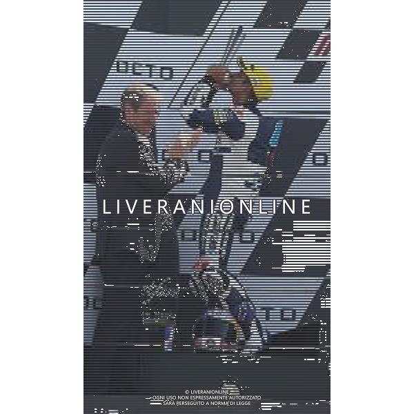 Misano Adriatico ( RN ) 09/09)/2018 Misano World Circuit Marco Simoncelli. Gran Premio Octo di San Marino e della Riviera di Rimini 2018 - Moto3 Premiazione Nella foto: 2° Class. Jorge Martin ( ESP ) su Honda Esulta sul Podio PH Lauro Montagnini AG ALDO LIVERANI SAS