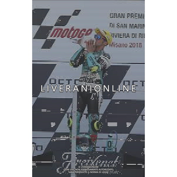 Misano Adriatico ( RN ) 09/09/2018 Misano World Circuit Marco Simoncelli. Gran Premio Octo di San Marino e della Riviera di Rimini 2018 - Moto3 Premiazione Nella foto: il vincitore Lorenzo Della Porta ( ITA ) su Honda sul podio PH Lauro Montagnini AG ALDO LIVERANI SAS