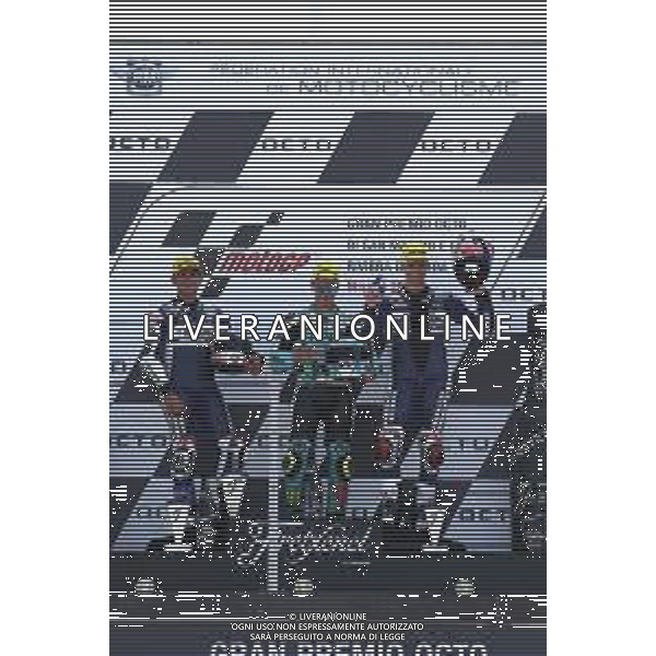 Misano Adriatico ( RN ) 00/0)/2018 Misano World Circuit Marco Simoncelli. Gran Premio Octo di San Marino e della Riviera di Rimini 2018 - Moto3 Premiazione Nella foto: 2° Class. Jorge Martin ( ESP ) su Honda, il vincitore Lorenzo Della Porta ( ITA ) su Honda e 3° Class. Fabio di Giannantonio ( ITA ) su Honda sul podio PH Lauro Montagnini AG ALDO LIVERANI SAS