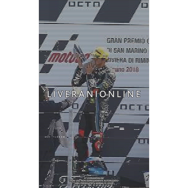 Misano Adriatico ( RN ) 09/09/2018 Misano World Circuit Marco Simoncelli. Gran Premio Octo di San Marino e della Riviera di Rimini 2018 - Moto2 Premiazione Nella foto: Il vincitore Francesco Bagnaia ( ITA ) su KALEX PH Lauro Montagnini AG ALDO LIVERANI SAS